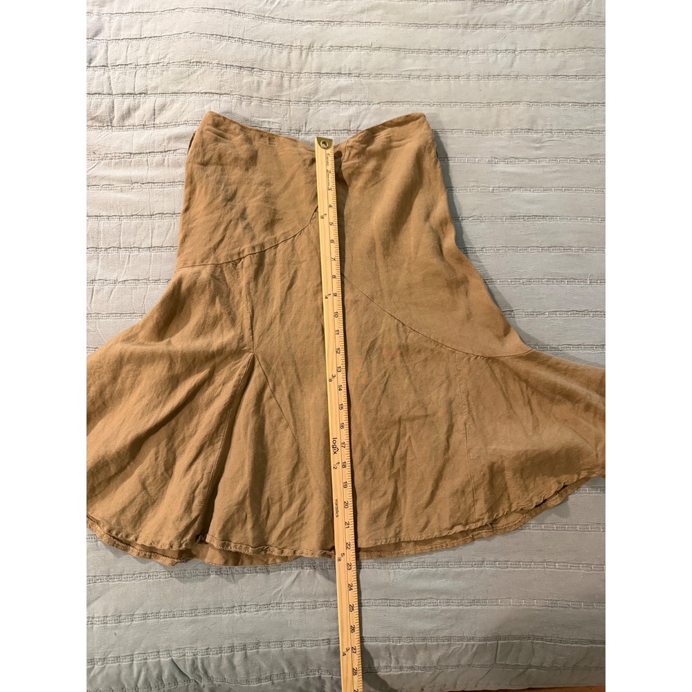 Larry Levine Khaki Tan Linen Blend Paneled Flared Midi Skirt Womens Size 4 - Picture 5 of 5